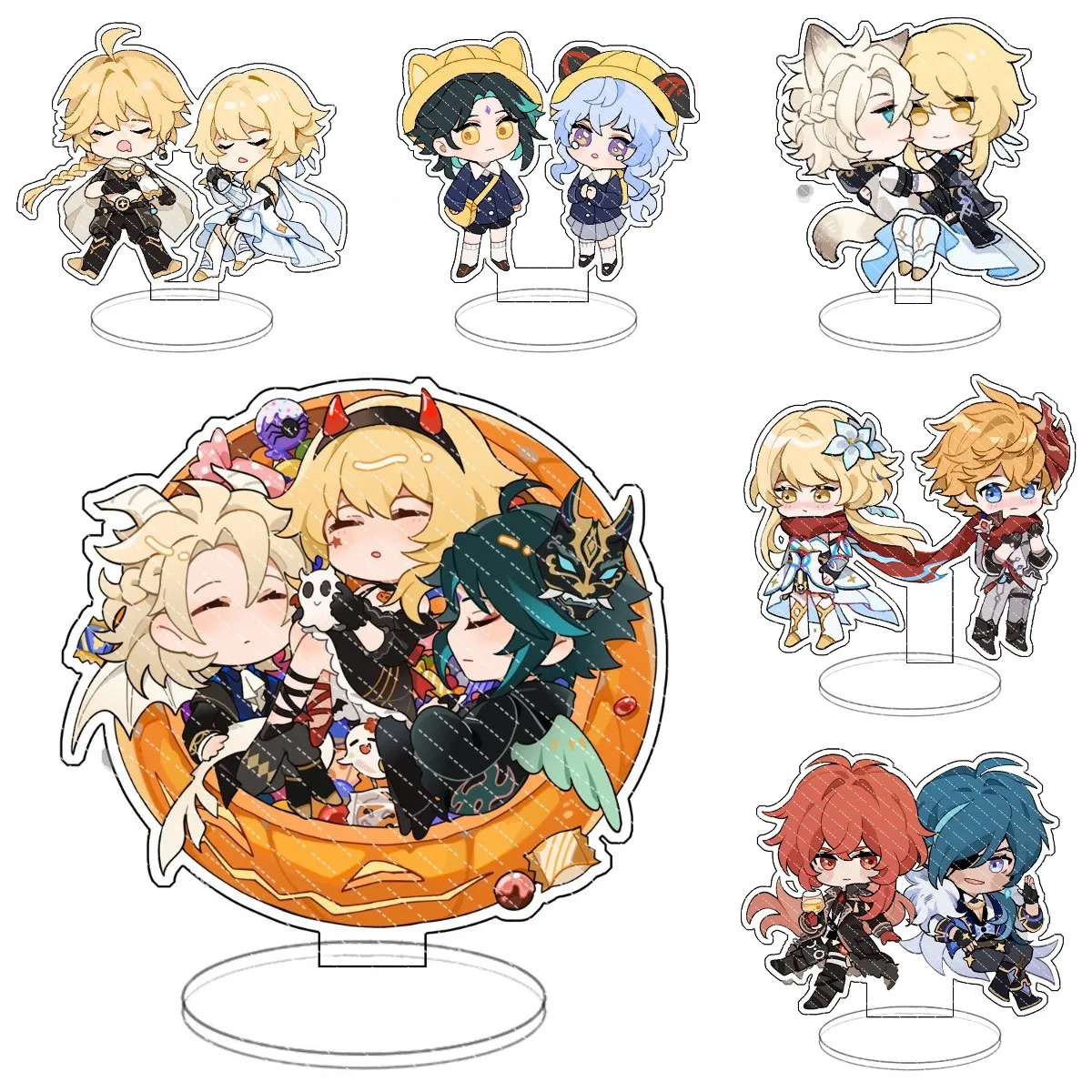 

Anime Genshin Impact Twin Series Q Version Xiao Cosplay Acrylic Action Figure Diluc Ragnvindr Stand Model Desk Decor Fans Gift