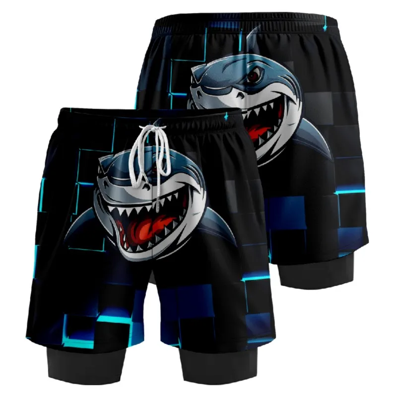 Шорты мужские/женские с 3D принтом акулы спортивные короткие штаны имитацией двух