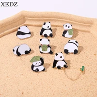 cartoon cute panda enamel brooch creative cute little panda back basket chain alloy brooch fun childs jewelry gift for friends