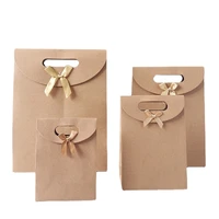 1224pcs kraft paper packaging bag with bow knot flip cover tote gift bags shopping clothing home storage custom party supplies