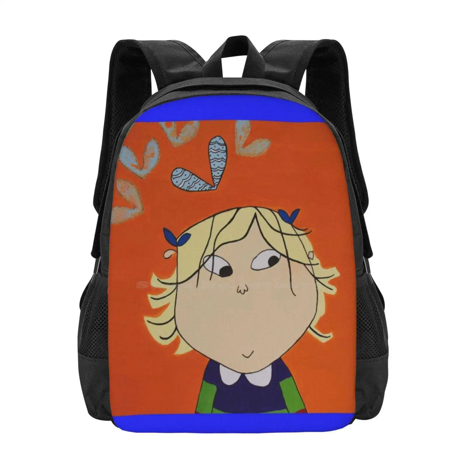 

Lola With Butterfly Kisses 3D Print Design Backpack Student Bag Fan Art Children Tv Programme Cartoon Orange Moneyspider