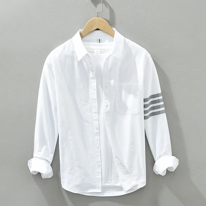 Spring Autumn New Men Shirt Long Sleeve Soft Pure Cotton Pockets Tops Male Turn-down Collar Button Up Shirt