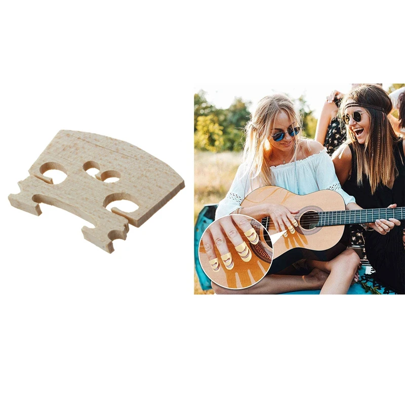 

3/4 Size Acoustic Violin Fiddle Replacement Wooden Bridge With 8Pcs Guitar Picks Adjustable Finger Picks