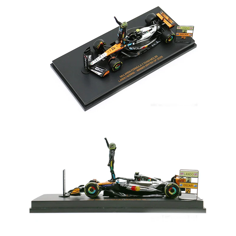 Фото Модель автомобиля Minichamps 1/64 McLaren MCL39, победитель Британского Гран-при 2025 года Ландо Норриса, хромированная ливеринг-покраска, болиды Формулы-1 с фигуркой пилота №4