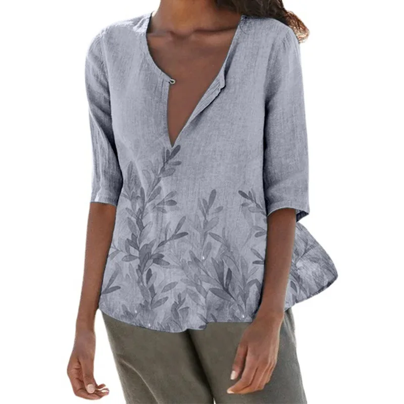 

2022 Summer Women's Printed V-Neck Short Sleeve Shirt