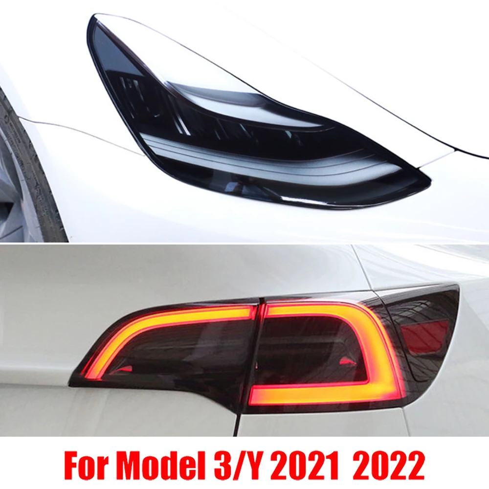 

2 Pcs Car Front Headlamp Styling Sticker For Tesla Model 3 Y 2021 2022 TPU Smoke Black Headlights Protector Film Accessories
