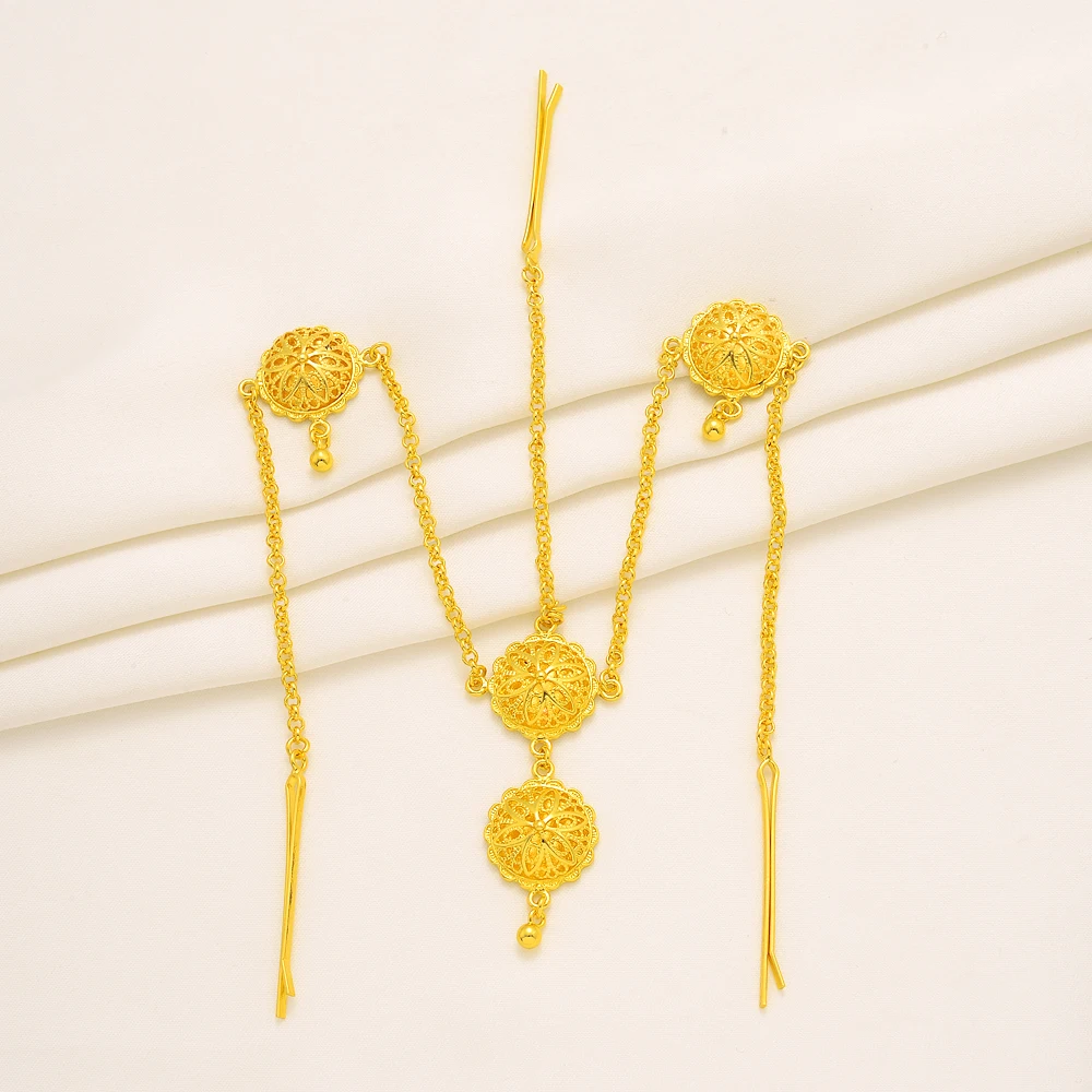 Комплект ювелирных изделий из колье и серёг под золото 24 к