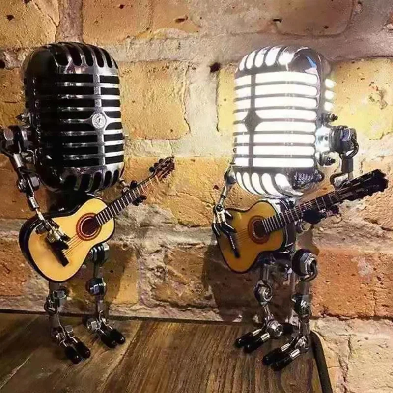 

Microphone Guitar Robot LED Night Lights Desk Lamp Table Lamp Bulbs Wall Lamps Retro Handmade Unique Home Desktop Decoration