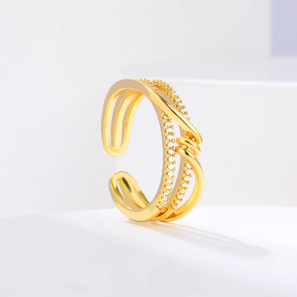 

New Style Cross Winding Cubic Zirconia Golden Exquisite Rings For Women Adjustable Originality Fashion Jewelry Gift Festival