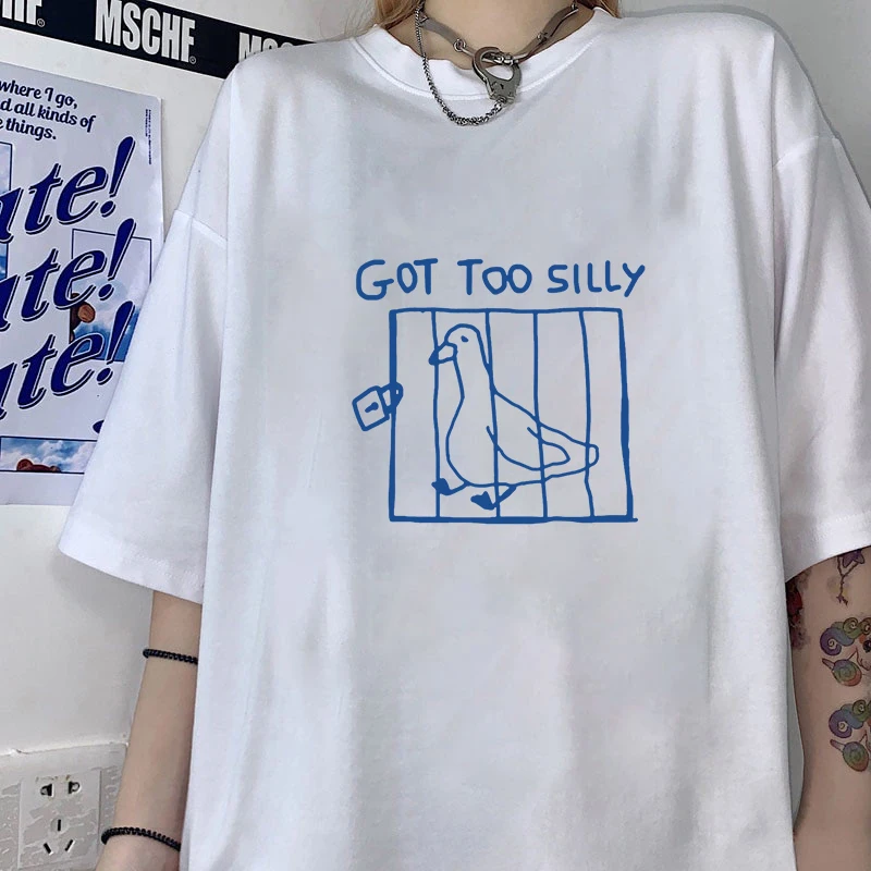 Фото Новая модная футболка унисекс с круглым вырезом и принтом «Too Silly Letter», с коротким рукавом, для мужчин и женщин, с рисунком «Silly Goose» №1