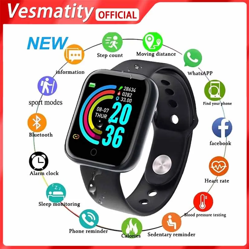 

Умные часы Vesmatity Y68 Bluetooth D20Pro, спортивные часы, фитнес-трекер, пульсометр, кровяное давление, умный Браслет для IOS, Android