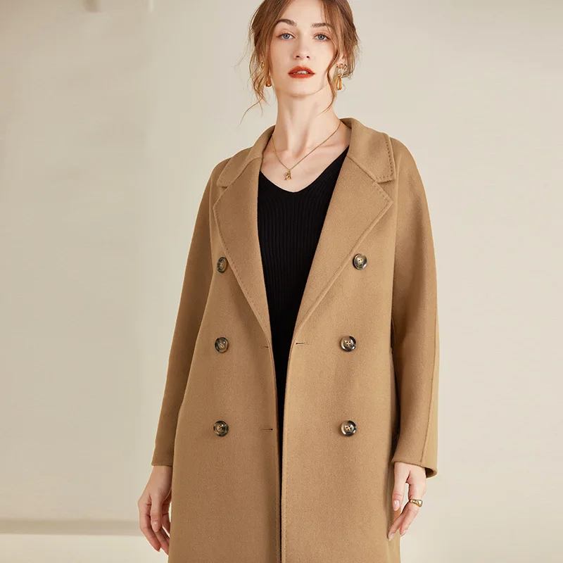 

Autumn and Winter New Style Suit Collar Reversible Cashmere Coat Women's Medium Long Loose Thickened Wool Coat