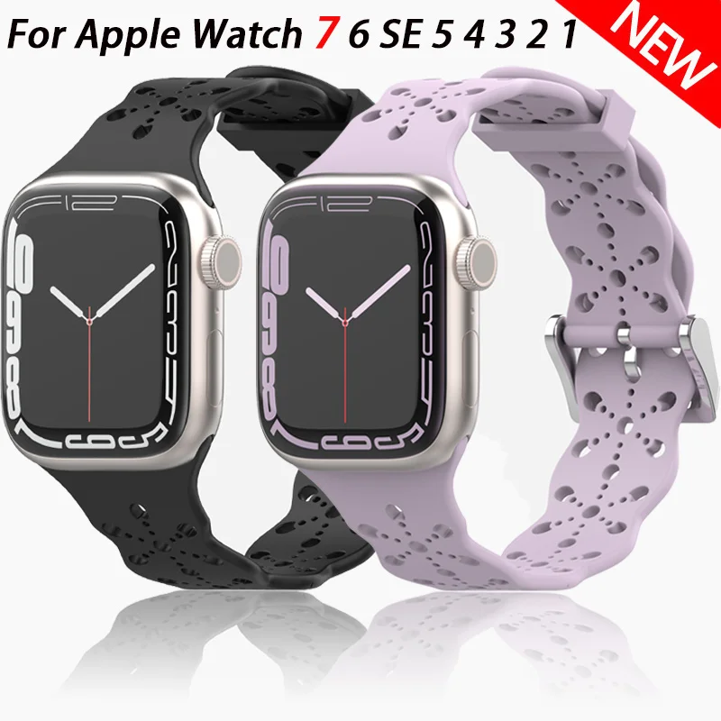 

Silicone Strap For Apple Watch Band 45mm 38mm 40mm 41mm 42mm 44mm Rubber Watchband Bracelet iWatch serie 7 6 SE 5 4 3 2 1 Band