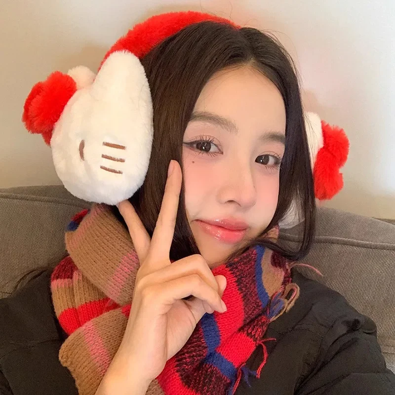 Новые плюшевые теплые наушники Hello Kittys в стиле аниме Pink Kt милые наушники-ушанки