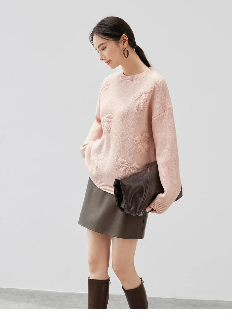 SENTUBILA розовые жаккардовые вязаные пуловеры для женщин зима 2024 шерстяной