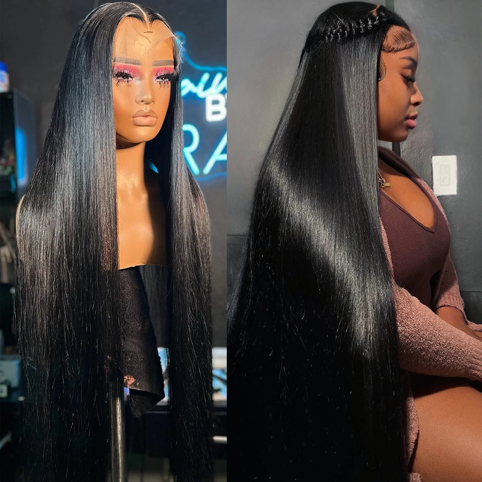 Фото 250% 360 Full Lace 13x6 HD Lace Frontal Wig for Women 13x4 Frant Silky Straight Remy Human Hair Темно-черный Бесклеевой Предварительно выщипанный №1