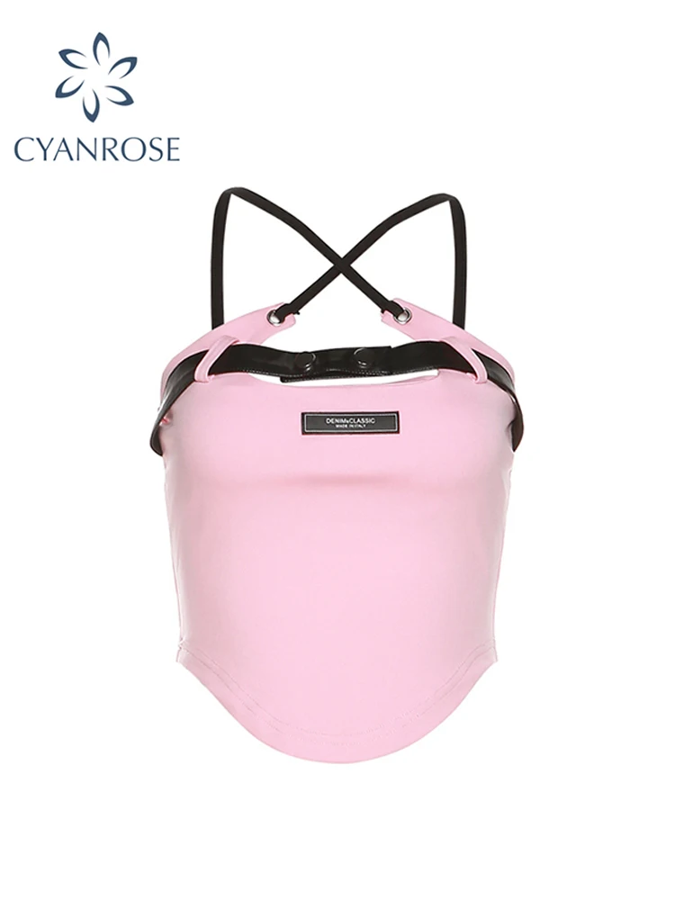 

Женский зеленый укороченный топ, Розовая Майка Y2k, летние винтажные модные эстетичные пикантные повседневные майки без рукавов с открытыми плечами, 2023