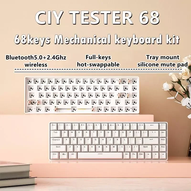 

NEW2023 TESTER68 customized Mechanical keyboard kit TES68 hot-swappable shaft base axis 2.4G Bluetooth customized wireless keybo