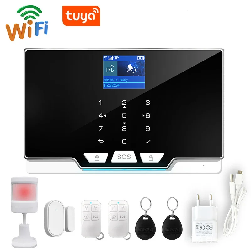 Household Anti-theft Monitoring Tuya Wifi Home Burglar Security Alarm System Kit Touch Button RFID Card Wireless Smart Life GSM