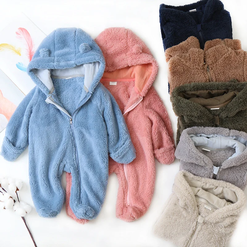 New born Baby Romper Winter Costume Boys Clothes Fleece Warm Baby Girls Clothing Overall Jumpsuit hooded infant jacket mantle