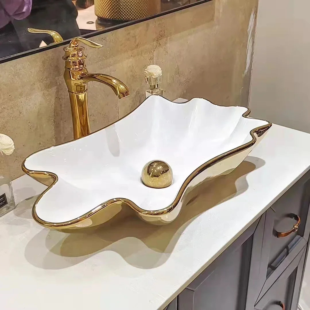 

European-Style Hotel KTV Household Ceramic Pearl Art Basin Bathroom Table Basin Wash Basin Basin