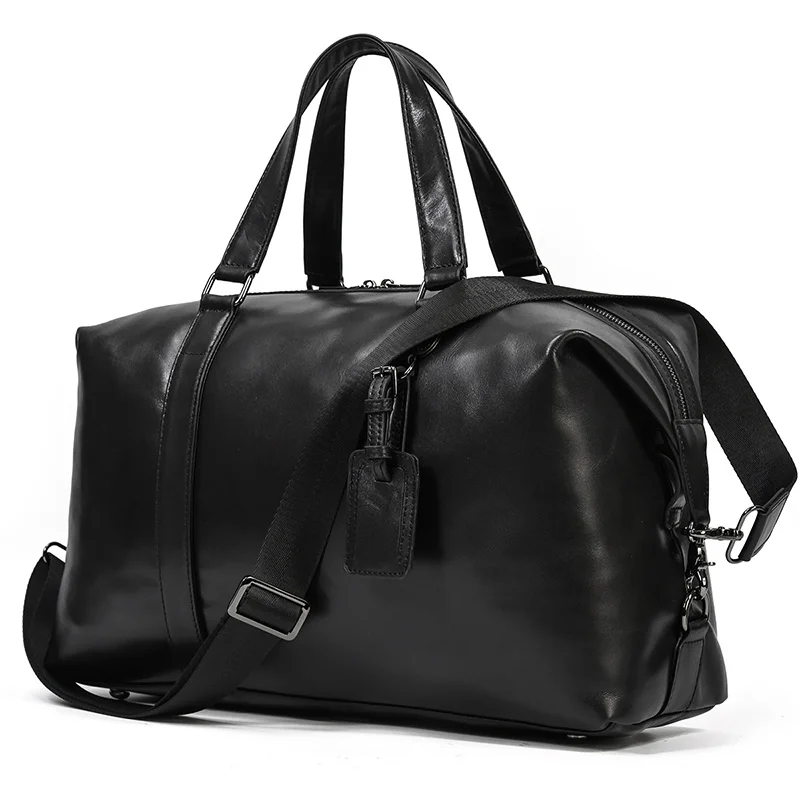 

Latest Design Black Travelling Bag Men Women Cowhide Leather Duffle Bag Luugage Flight Bag Business Travel Bag Male Female