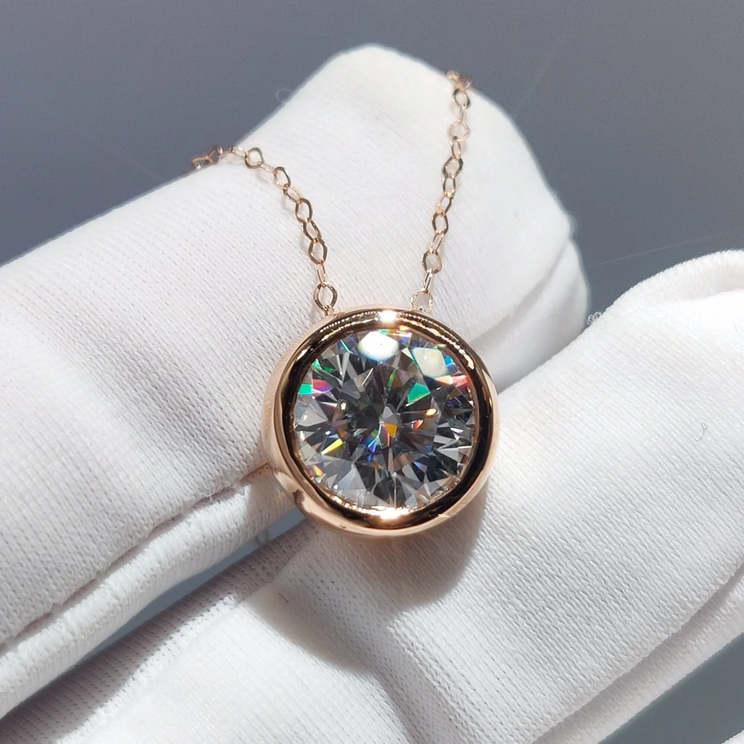 

Silver 925 Original 18K Rose Gold Plated 1 Carat Round Brilliant Cut Diamond Test Past D Color Moissanite Pendant Necklace Gfit