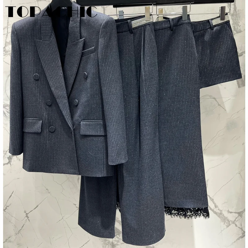 11.7 TOPACHIC-Женский яркий шелковый полосатый комплект из 4 предметов: пиджак с