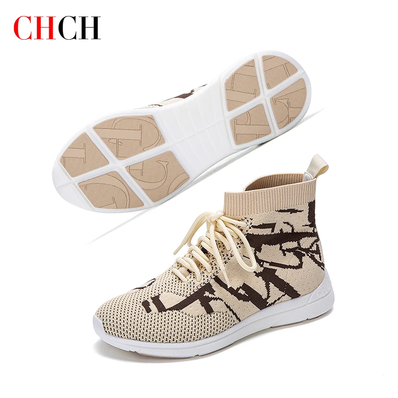 CHCH Women Shoes Spring Sock Boots Comfortable Casual Shoes Women Schoenen Vrouw Outdoor Sneakers Thick High Top Walking Shoes