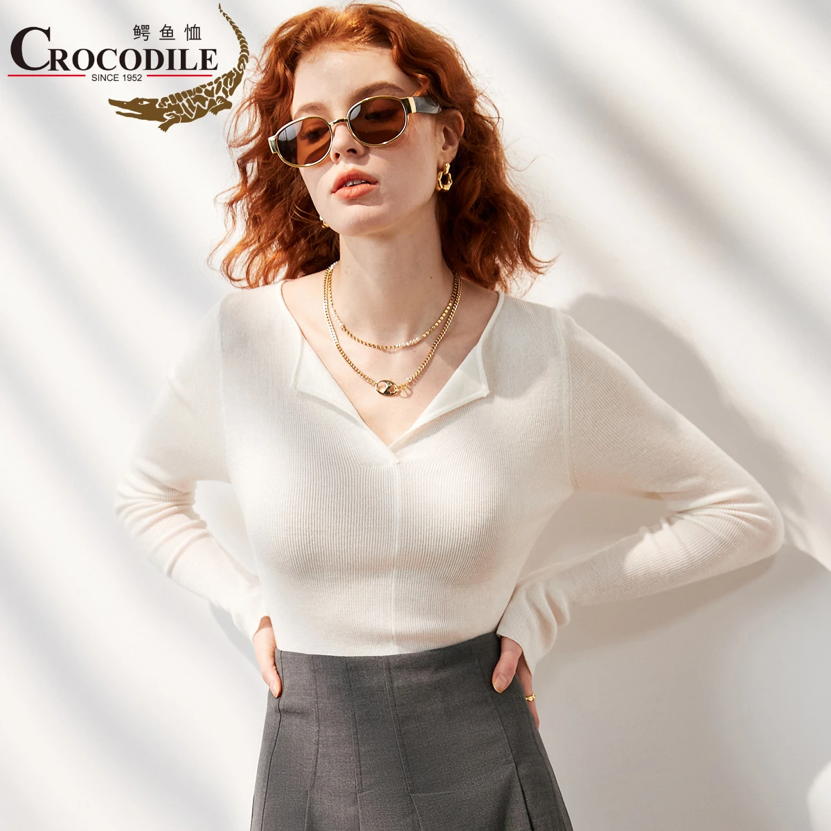 

Crocodile 2022 Autumn Winter New Sweaters For Women Long Sleeve Knitted Basic Pullovers Slim Small V-neck Sweater Quality Jumper
