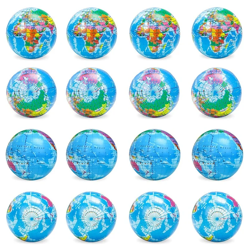 

16 PCS Globe Squeeze Balls,3 Inch Earth Stress Relief Toys Squeeze Balls Educational Stress Balls For Finger Exercise