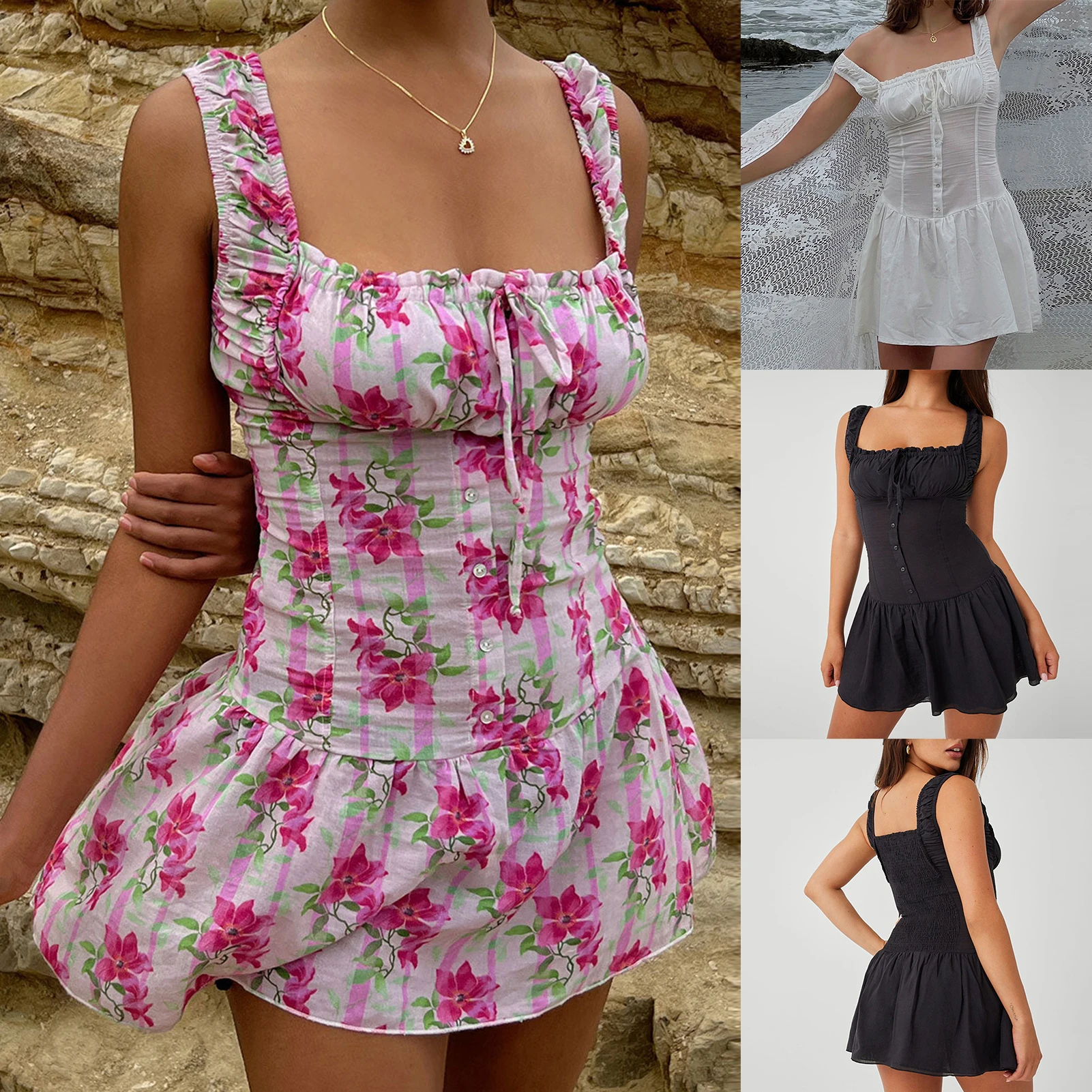 

Женское летнее платье-туника на шнуровке, женское платье на бретелях-спагетти, короткий корсет с квадратным вырезом, платье с открытой спиной, облегающий наряд для отпуска