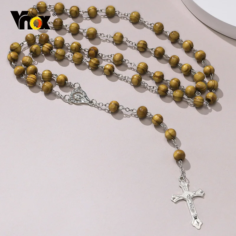 

Ожерелье Vnox для мужчин и женщин, цепочка из бусин с кулоном в виде креста Марии и Иисуса, длинное ожерелье-цепочка на свитер, молитвенные укр...
