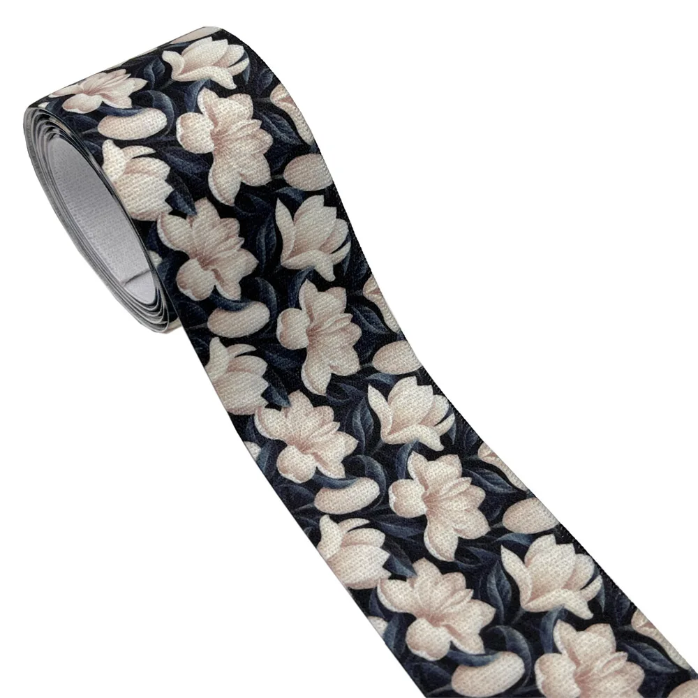 

25mm 38mm 1 Meter/Lot Lotus Flower Print Garment Waist Elastic Webbing DIY Apparel Band Bags Strap Sewing Accessories