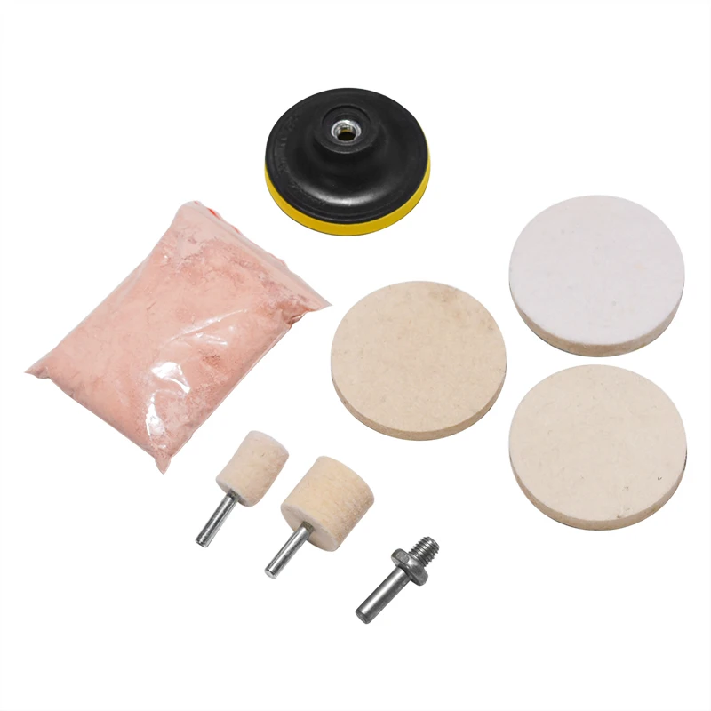 

8Pcs/Set 120g Cerium Oxide Powder Polishing Backing Pad Kit For Watch Glass Windscreen Windows Scratch Removal Cleaning Tool Kit