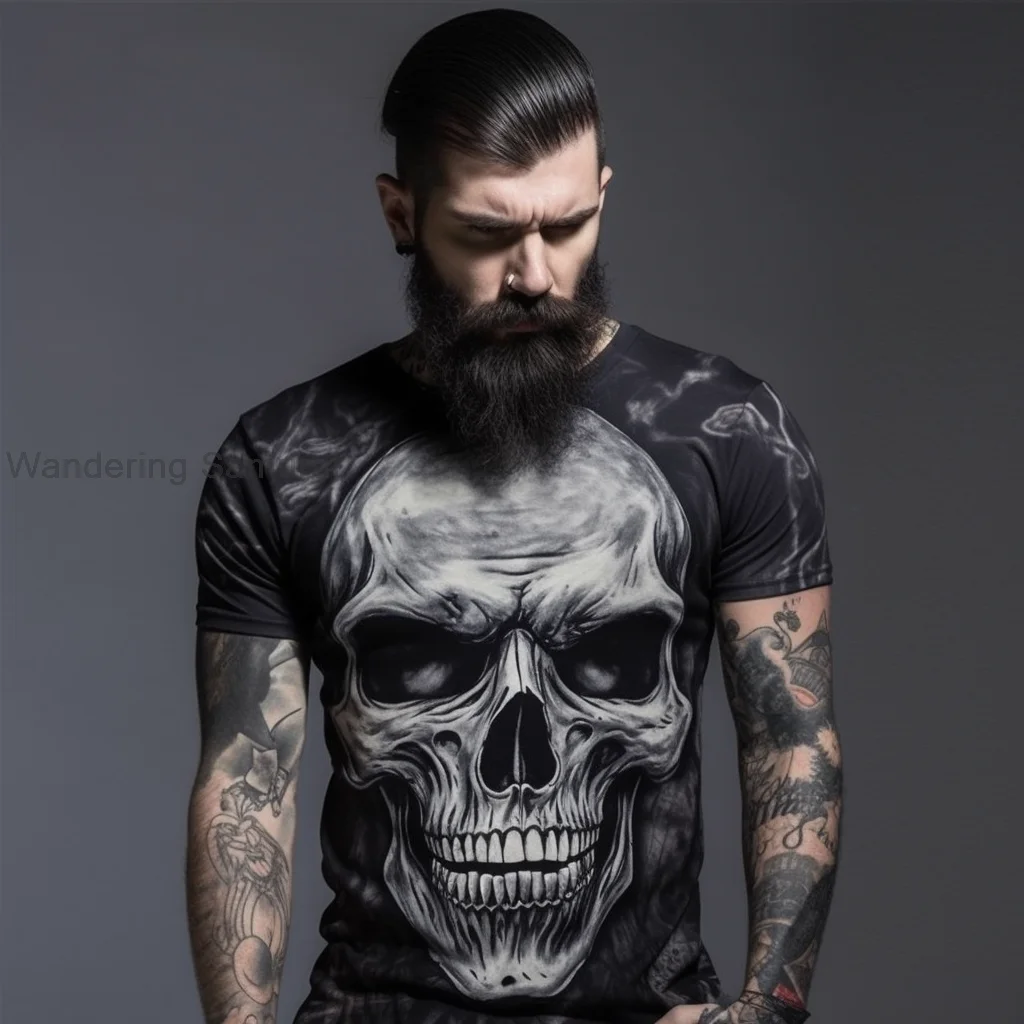 

Футболка мужская оверсайз с коротким рукавом, Повседневная рубашка с 3D-принтом черепа и ужасов, уличная одежда в стиле хип-хоп, топы, футболки, 6XL, лето