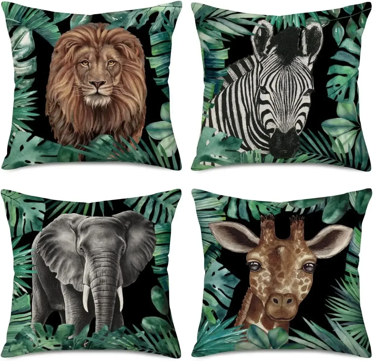 Летняя наволочка с тропическими животными зеленый пальмовый лист лев слон