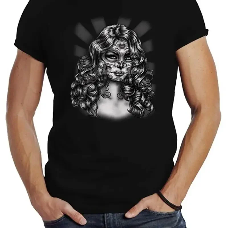 Фото Мужские Dia De Los Muertos Girl Day of Dead Slim Fit Neverless ®   Футболка №1