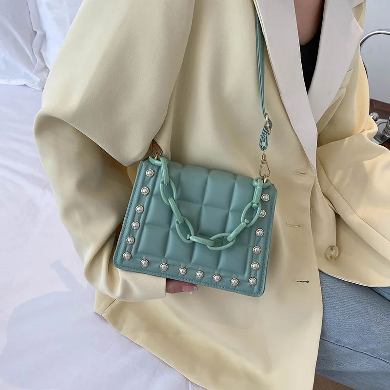 

Trend Pearl Bag Female 2022 New Versatile Texture Small Square Bag Western-style Simple Cross-body Bag