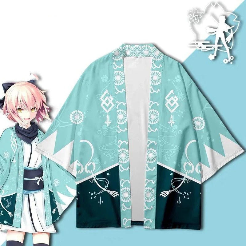 Anime Game Print FGO Okita Soji 3d Kimono Shirt Cosplay Men Women Seven Point Sleeve Tops Casual Cardigan Jackets Streetwear 4XL