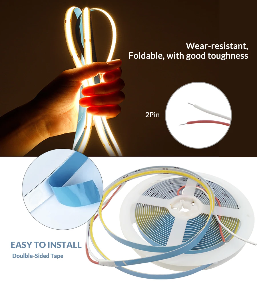 Светодиодная лента с монолитным блоком светодиодов 12 В Белая светодиодная