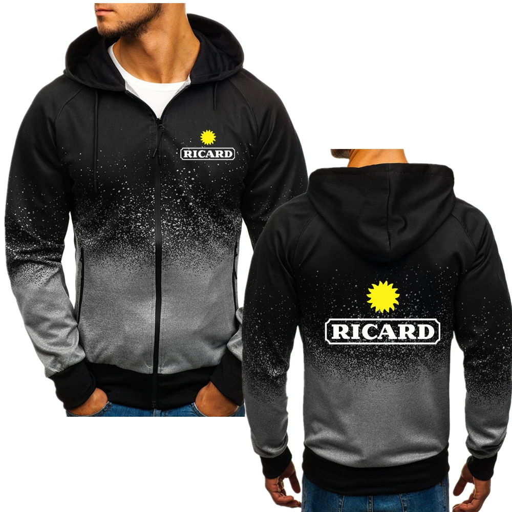 

2022 New RICARD Logo Printed Customizable Pocket Men Zipper Hoodie Jacket Tops Warm Slim Elasticity Man Sportswear Casual Trend
