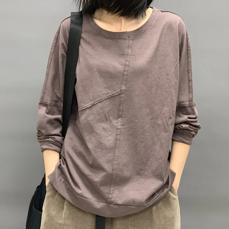 Хлопковые 100% женские футболки летние винтажные 2022 с круглым вырезом и длинными