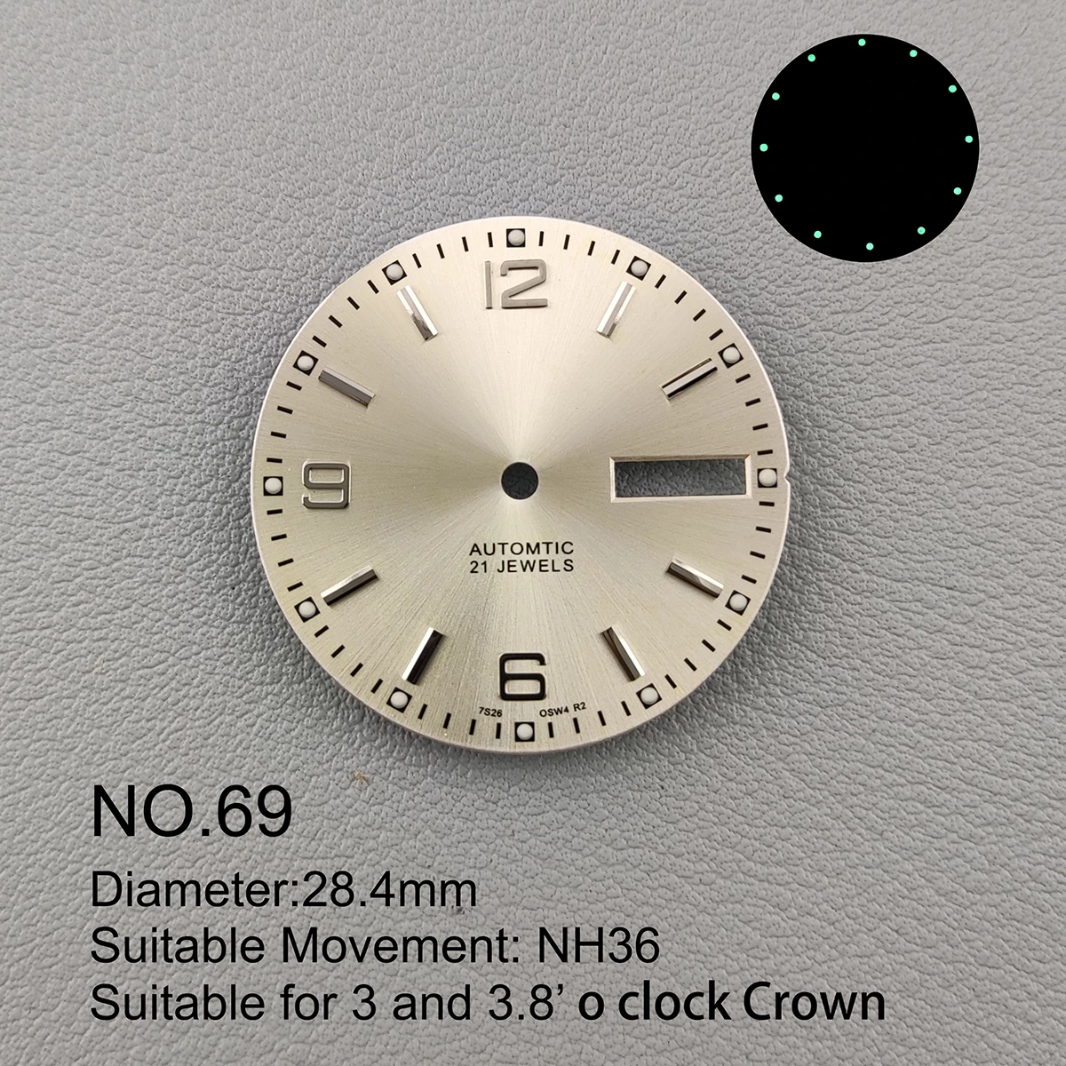 

Детали для часов 28,5 мм, стерильный циферблат, зеленый светящийся циферблат для часов, светящийся циферблат, подходит для часов NH36, Часовые а...