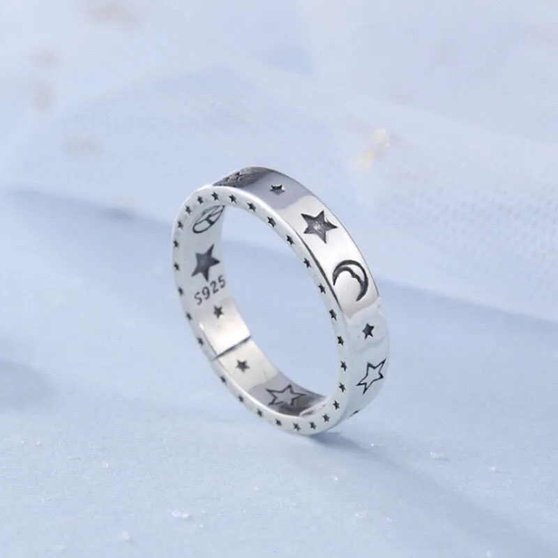 

Французское винтажное металлическое кольцо со счастливой улыбкой, Луной и звездами, регулируемый размер, 925, для женщин и мужчин, подростковое ювелирное изделие, аксессуары