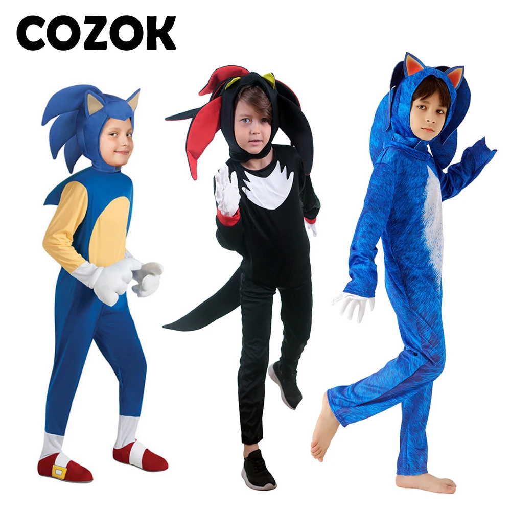 

COZOK аниме Ежик косплей костюм на Хэллоуин для Детей Забавные карнавальные комбинезоны с шляпой перчатки костюмы для девочек мальчиков одеж...