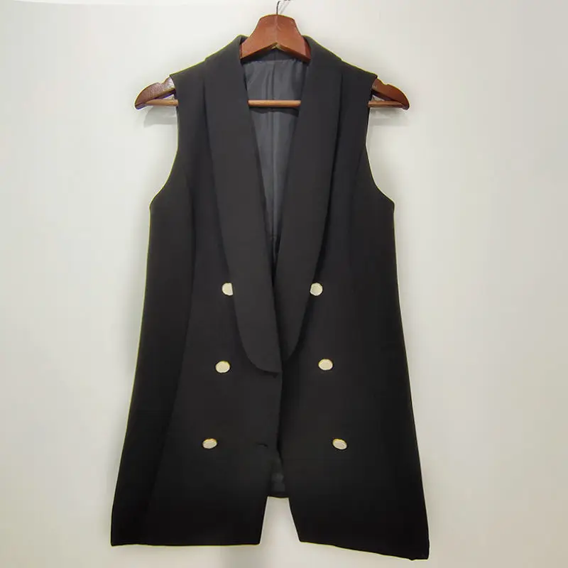 

2022 Women Spring Autumn Fashion Solid Vest Jackets Female Suit Collar Sleeveless Outerwear Ladies Thin Loose Waistcoat D318