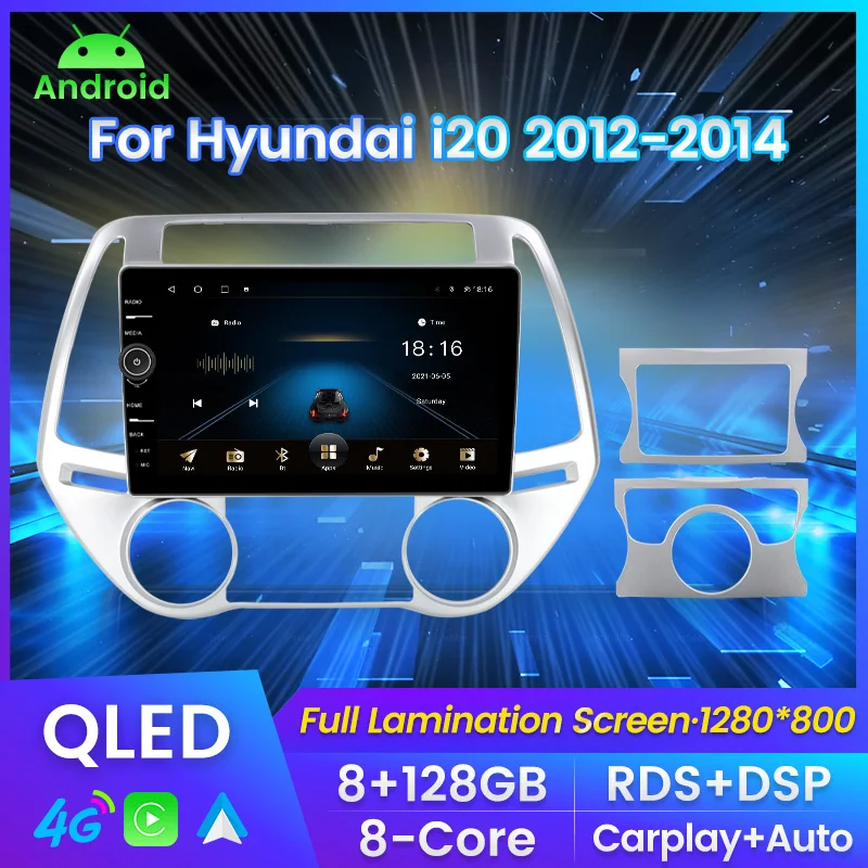 

QLED экран с ручкой Автомагнитола For Хендай Ай 20 For Hyundai i20 PB 2012 - 2014 мультимедийный плеер навигация GPS Автомобильная интеллектуальная система Carplay Android авто до 8 ядер 8 + 128G