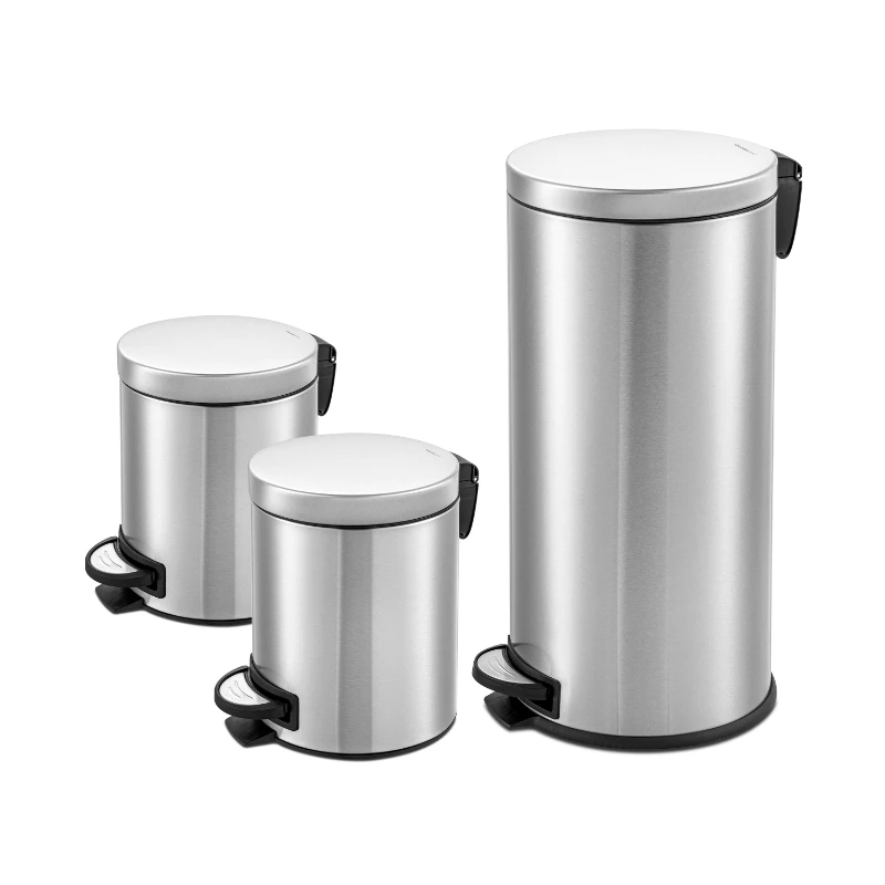 

8 gal + Two 1.3 gal Bathroom and Kitchen Trash Cans Round Step Can Combo