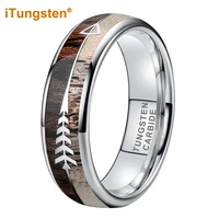itungsten 6mm 8mm tungsten carbide ring for men women deer antler wood arrow inlay wedding band fashion jewelry comfort fit